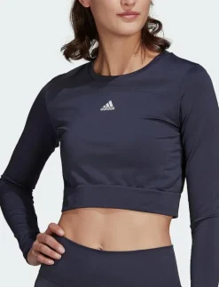 adidas Performance AEROKNIT Seamless Fitted Cropped Tee W - Crop tops SHANAV/WHITE