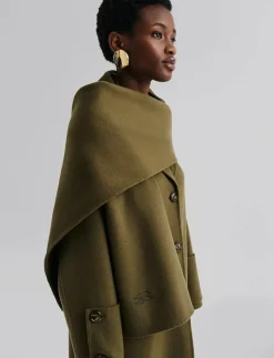 Malina Aloria Double Faced Wool Cashmere Silk Scarf - Halsdukar OLIVE Discount