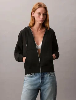 Calvin Klein Jeans ARCHIVE LOGO FRENCH TERRY FZ HOO - Huvtröjor BLACK Outlet