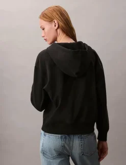 Calvin Klein Jeans ARCHIVE LOGO FRENCH TERRY FZ HOO - Huvtröjor BLACK Outlet