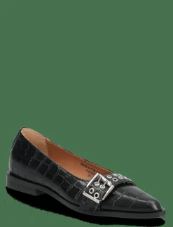 Bianco BIAVICTORIA Buckle Ballet Flat Croco Embossed Leather - Ballerinas BLACK