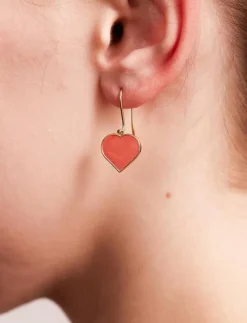 Big Heart Enamel Ear hanger Gold plated 1 pcs (15mm) - Hängande örhängen|Design Letters Hot