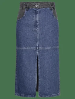 Stella Nova Black and blue denim midi skirt - Midi kjolar BLUE NIGHT