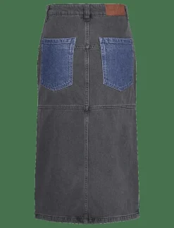 Stella Nova Black and blue denim midi skirt - Midi kjolar BLUE NIGHT