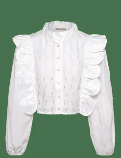 Blouse with scallops and embroideri - Långärmade blusar|Stella Nova