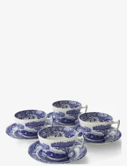 Spode Blue Italian Breakfast Cup & Saucer 4-pack - Tekoppar BLUE / WHITE New