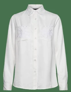 Lexington Clothing Candice Embroidered Satin Blouse - Långärmade OFFWHITE Sale