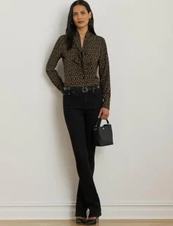 Chain-Print Crepe Tie-Neck Blouse - Långärmade|Lauren Ralph Lauren