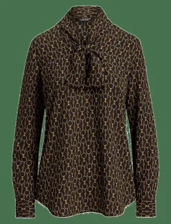 Chain-Print Crepe Tie-Neck Blouse - Långärmade|Lauren Ralph Lauren