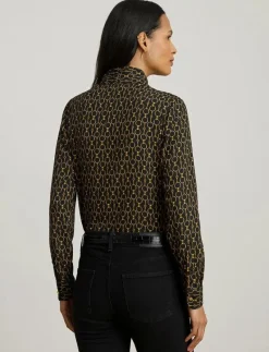 Chain-Print Crepe Tie-Neck Blouse - Långärmade|Lauren Ralph Lauren