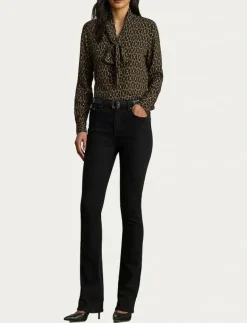 Chain-Print Crepe Tie-Neck Blouse - Långärmade|Lauren Ralph Lauren
