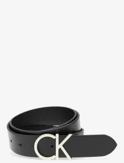 Calvin Klein CK ADJ.LOGO BELT 3.5CM - Skärp BLACK LEATHER & LIGHT GOLD BUCKLE Outlet