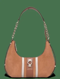 GUESS ERENIA TOP ZIP SHOULDER BAG - Axelremsväskor COGNAC MULTI Outlet