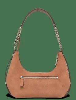GUESS ERENIA TOP ZIP SHOULDER BAG - Axelremsväskor COGNAC MULTI Outlet