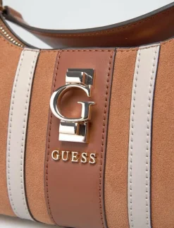 GUESS ERENIA TOP ZIP SHOULDER BAG - Axelremsväskor COGNAC MULTI Outlet