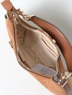 GUESS ERENIA TOP ZIP SHOULDER BAG - Axelremsväskor COGNAC MULTI Outlet