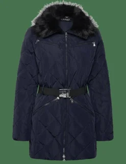 Lauren Ralph Lauren Faux-Fur-Trim Diamond-Quilted Down Coat - Dun- & vadderade jackor DK NAVY Clearance