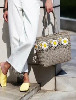 Ceannis Flower Crochet Basket - Strandväskor SAND