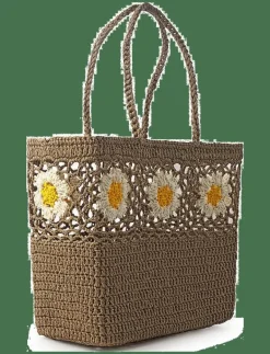 Ceannis Flower Crochet Basket - Strandväskor SAND
