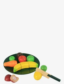 Fruit in wood on the plate, with velcro - Leksaksmat & Leksakstårtor|Magni Toys