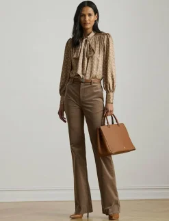 Lauren Ralph Lauren Geo-Print Twill Tie-Neck Blouse - Långärmade blusar TAUPE MULTI Hot