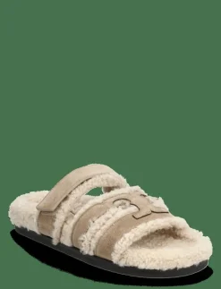 Tory Burch INES SHEARLING SPORT SLIDE - Inneskor NOISETTE / TAUPE Hot