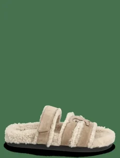Tory Burch INES SHEARLING SPORT SLIDE - Inneskor NOISETTE / TAUPE Hot