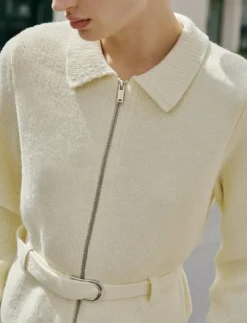 Mango Knitted jacket with belt and buckle - Ulljackor LIGHT BEIGE Hot