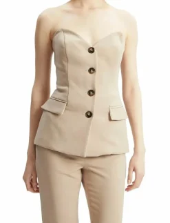 Bardot KYLIAN BUTTON FRONT TOP - Linnen TAN Discount