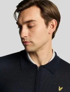 Lyle & Scott Sport Lightweight Knitted Collared Cardigan - Stickat Z271 DARK NAVY Sale