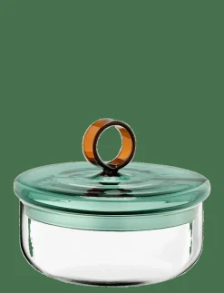 Muurla Loop låg burk med lock 12 cm, klar/teal/bärnsten - Förvaringsburkar CLEAR Online