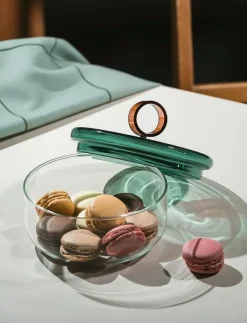 Muurla Loop låg burk med lock 12 cm, klar/teal/bärnsten - Förvaringsburkar CLEAR Online