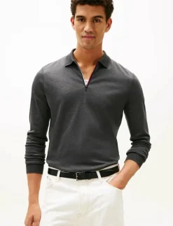 Tommy Hilfiger LS ZIP INTERLOCK REG POLO - Långärmade pikéer DARK GREY HEATHER Online