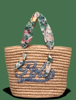 Ralph Lauren Kids Madras-Trim Raffia Bag - Axelremsväska NATURAL W/ FLORAL Best