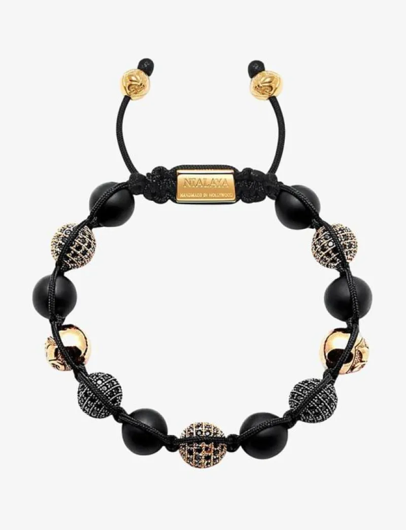 Nialaya Men's Beaded Bracelet with Matte Onyx and Black/Gold CZ Diam - Armband BLACK / GOLD Online