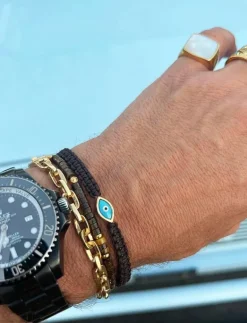 Men's String Bracelet with Gold Evil Eye - Armband|Nialaya Hot