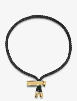 Nialaya Men's Black String Bracelet with Adjustable Gold Lock - Armband BLACK / GOLD Online