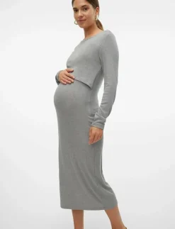 Mamalicious MLBRYNNA JUNE LS JRS MIDI DRESS 2F NOOS - Fodralklänningar LIGHT GREY MELANGE Online