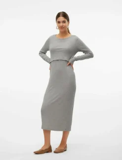Mamalicious MLBRYNNA JUNE LS JRS MIDI DRESS 2F NOOS - Fodralklänningar LIGHT GREY MELANGE Online