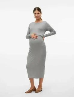 Mamalicious MLBRYNNA JUNE LS JRS MIDI DRESS 2F NOOS - Fodralklänningar LIGHT GREY MELANGE Online