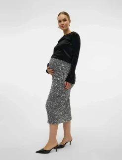 Mamalicious MLGLITTER JRS SKIRT HW - Pennkjolar SILVER Best