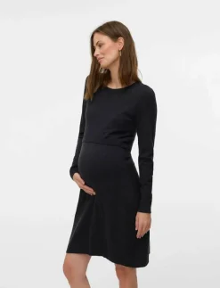 Mamalicious MLMONICA JUNE L/S ABK DRESS 2F - Korta klänningar DARK GREY MELANGE Outlet