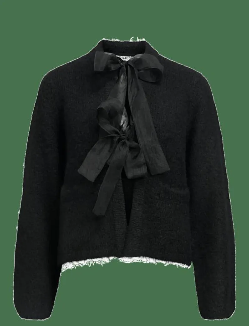 Object OBJSAGGIA L/S LO KNIT BOW CARDIGAN DIV - Koftor BLACK Online