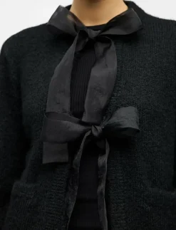Object OBJSAGGIA L/S LO KNIT BOW CARDIGAN DIV - Koftor BLACK Online