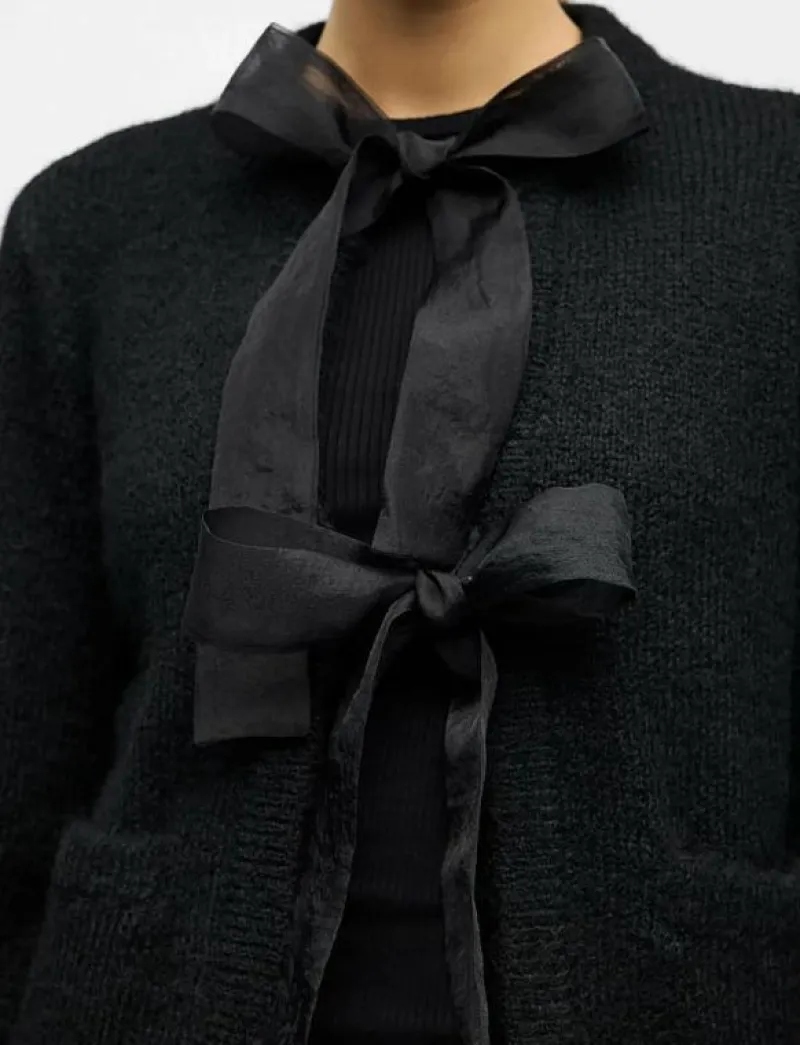 Object OBJSAGGIA L/S LO KNIT BOW CARDIGAN DIV - Koftor BLACK Online