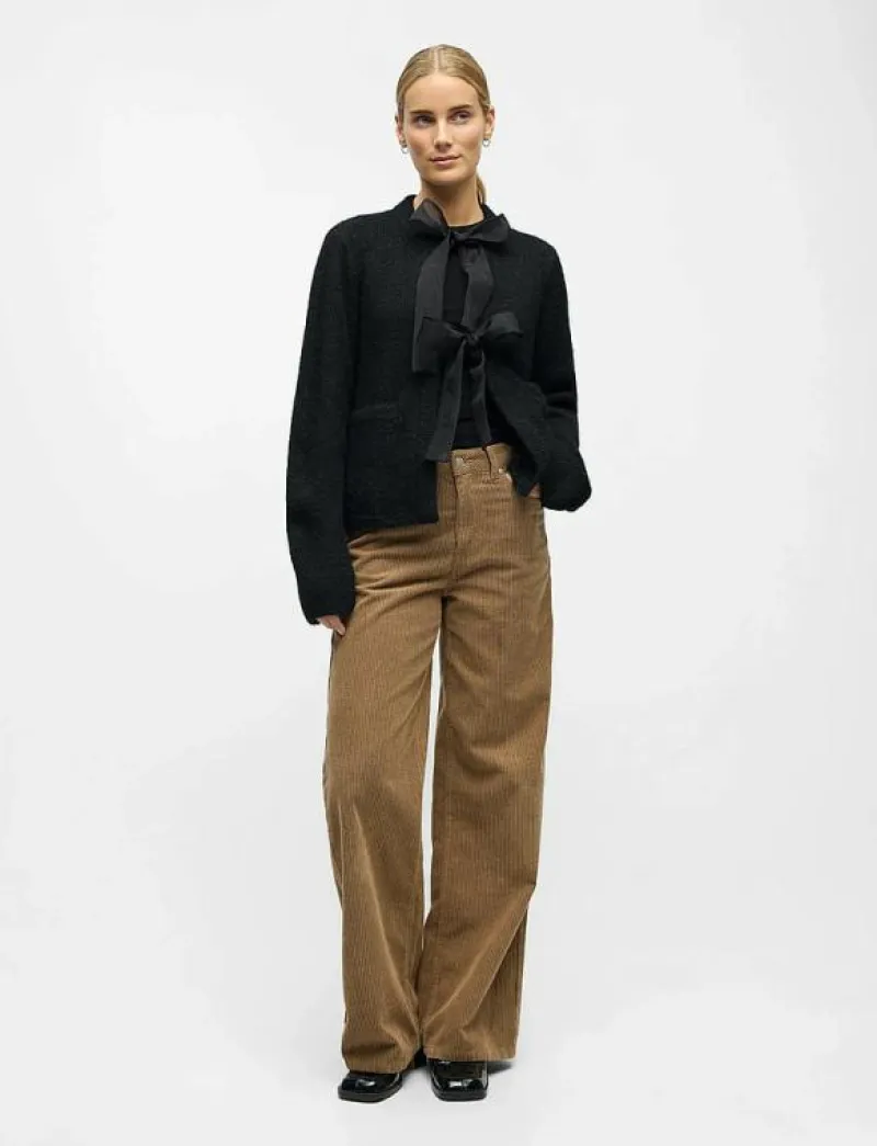 Object OBJSAGGIA L/S LO KNIT BOW CARDIGAN DIV - Koftor BLACK Online