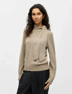Object OBJTHESS L/S RE BOW KNIT PULLOVER NOOS - Stickat DESERT TAUPE Discount