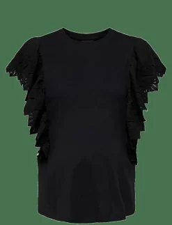 Only Maternity OLMBETTY LIFE S/S FRILL TOP JRS - Linnen BLACK Hot