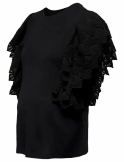 Only Maternity OLMBETTY LIFE S/S FRILL TOP JRS - Linnen BLACK Hot
