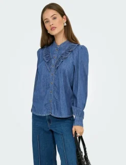 ONLDASHA-SEVIGNY L/S FRILL SHIRT DNM AKM - Jeansskjortor|ONLY Best